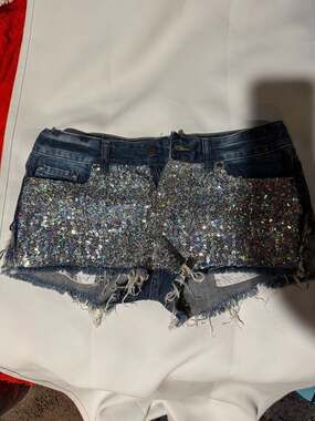 Victoria's Secret PINK Iridescent Sequin Distressed Denim Cutoff Shorts